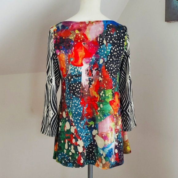 Amma made in LA Top Tunic Multi Colore Abstract Animal Design  3/4 Sleeve, Sz S - Picture 3 of 16